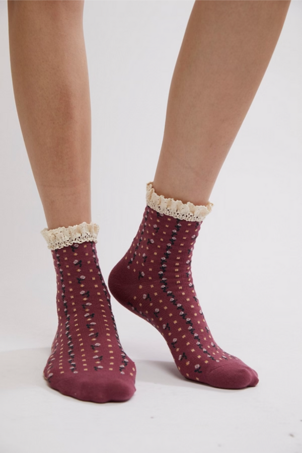 Rosebud Waffle Knit Ankle Sock