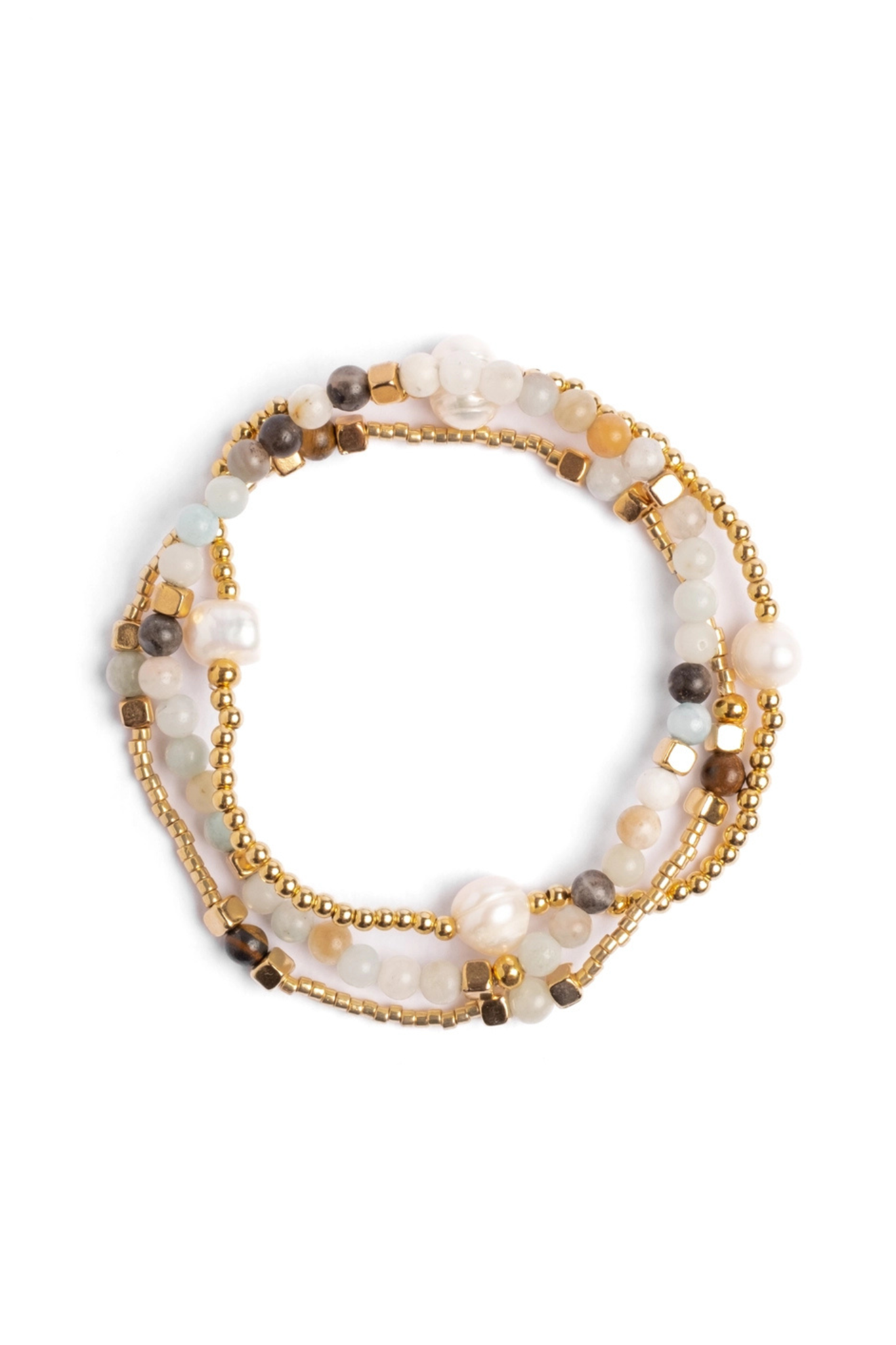 Amazonite Gem + Pearl Bracelet Set