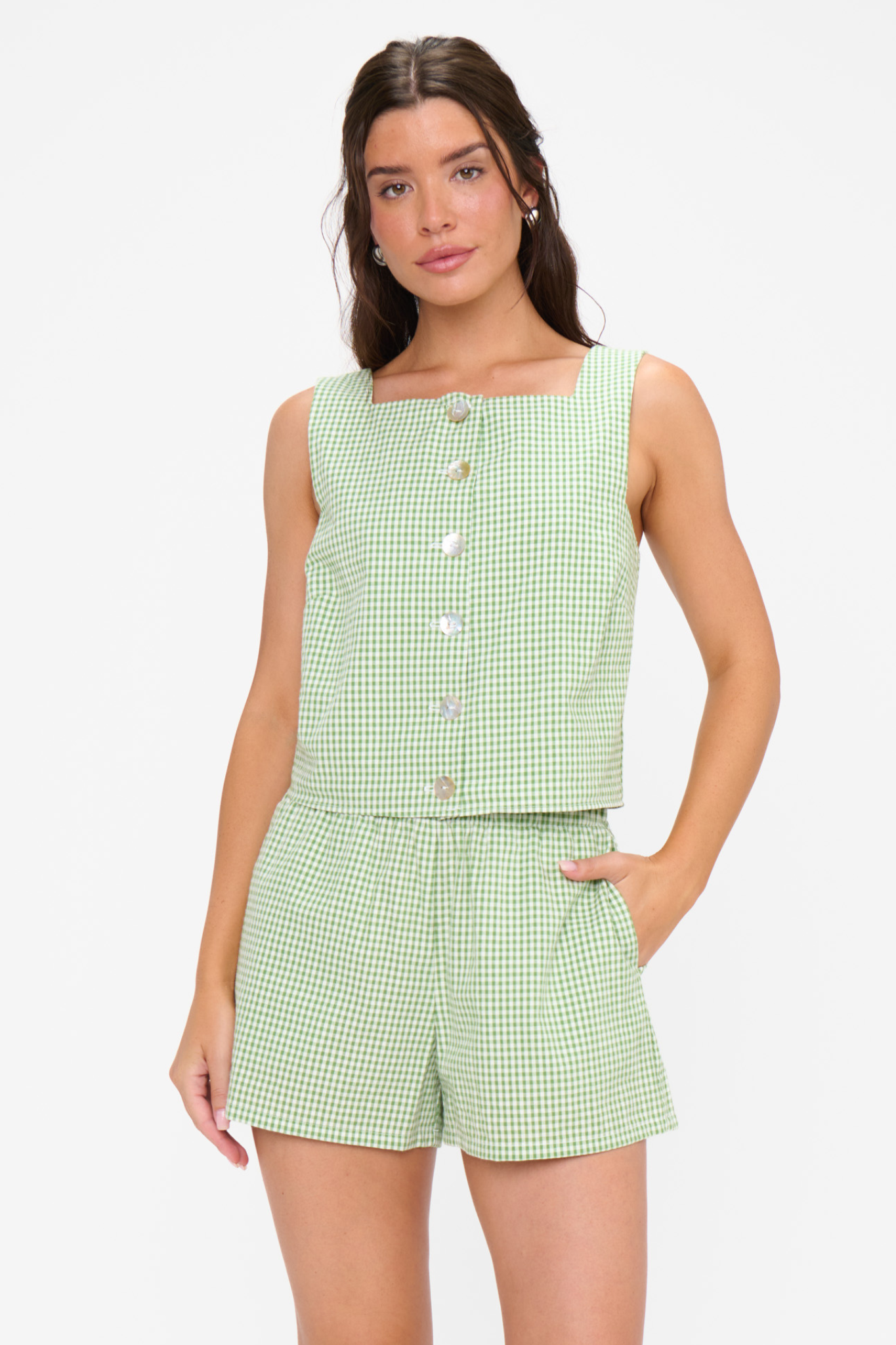 Maren Field Green Gingham Tank