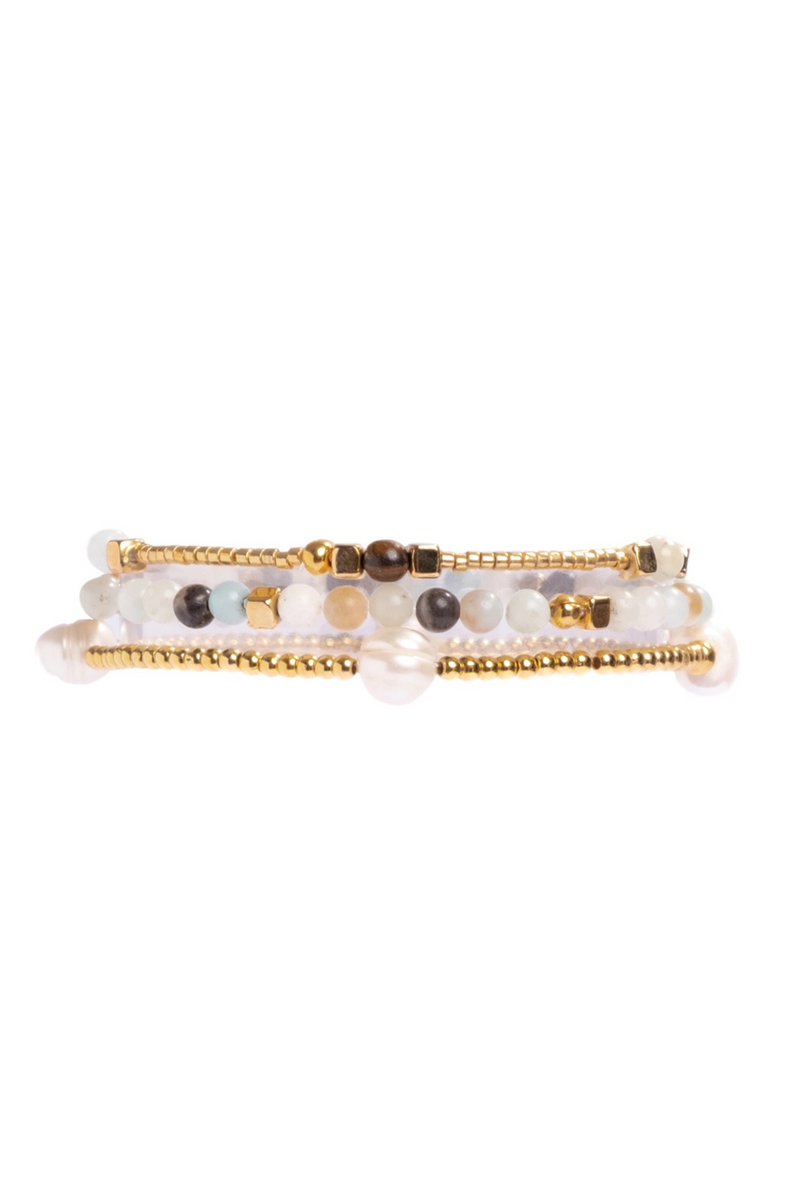 Amazonite Gem + Pearl Bracelet Set