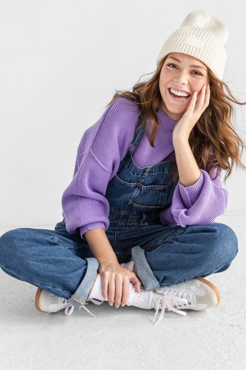 Antique White Ribbed Knit Beanie