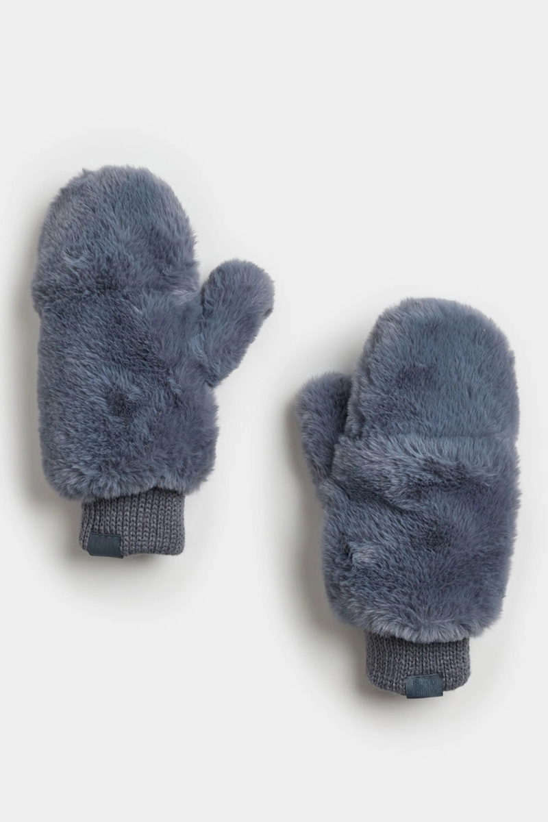 Steel Blue Faux Fur Mittens