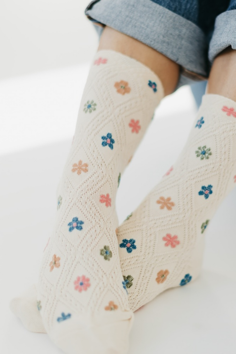 Cream Floral Socks