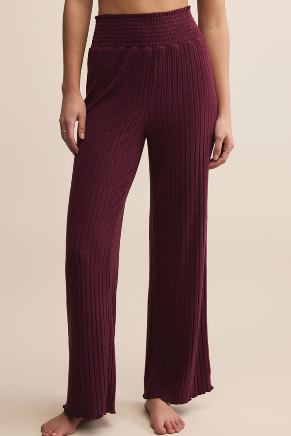 Dawn Merlot Smocked Rib Pant
