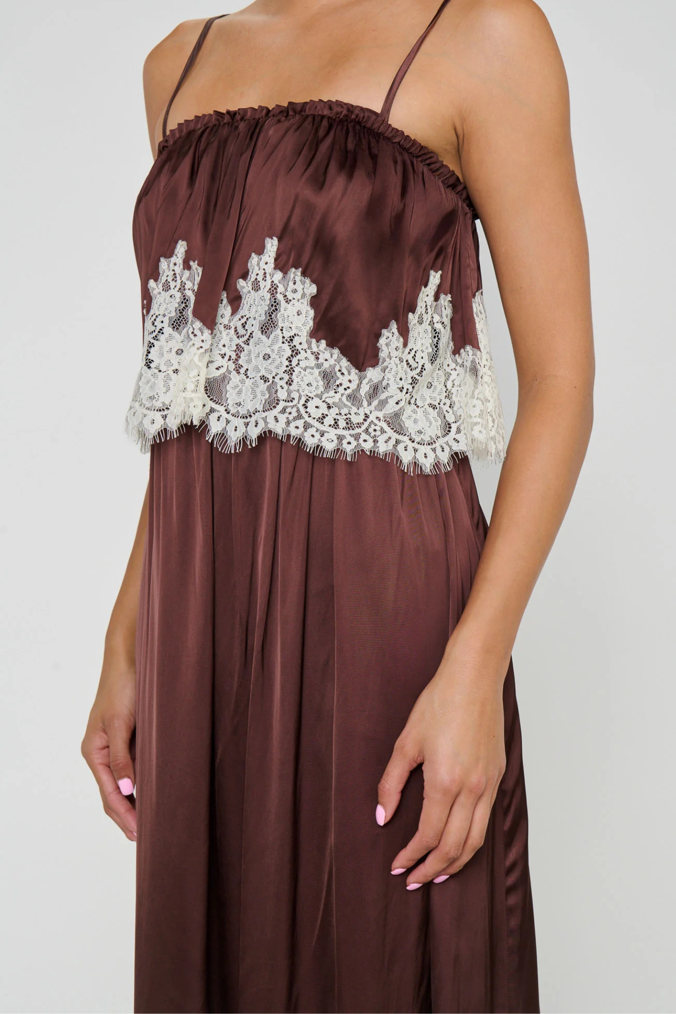 Emmylou Chocolate Satin Maxi Dress
