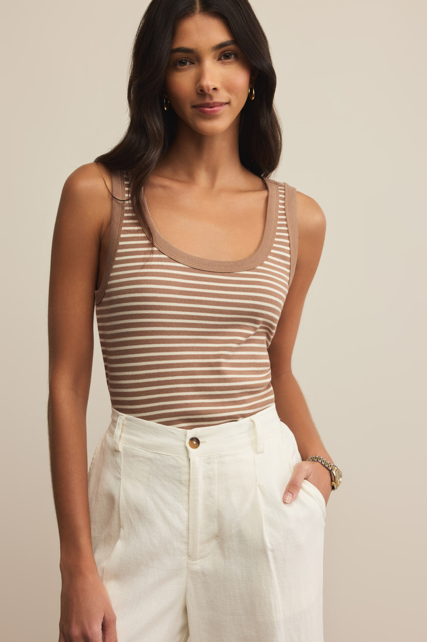 Elin Iced Coffee Stripe Rib Tank