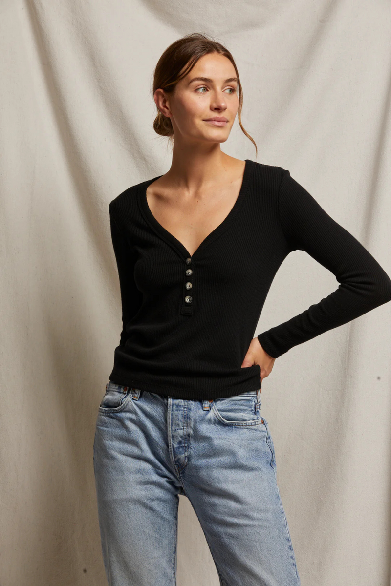 Evangeline True Black Sweater Rib Top