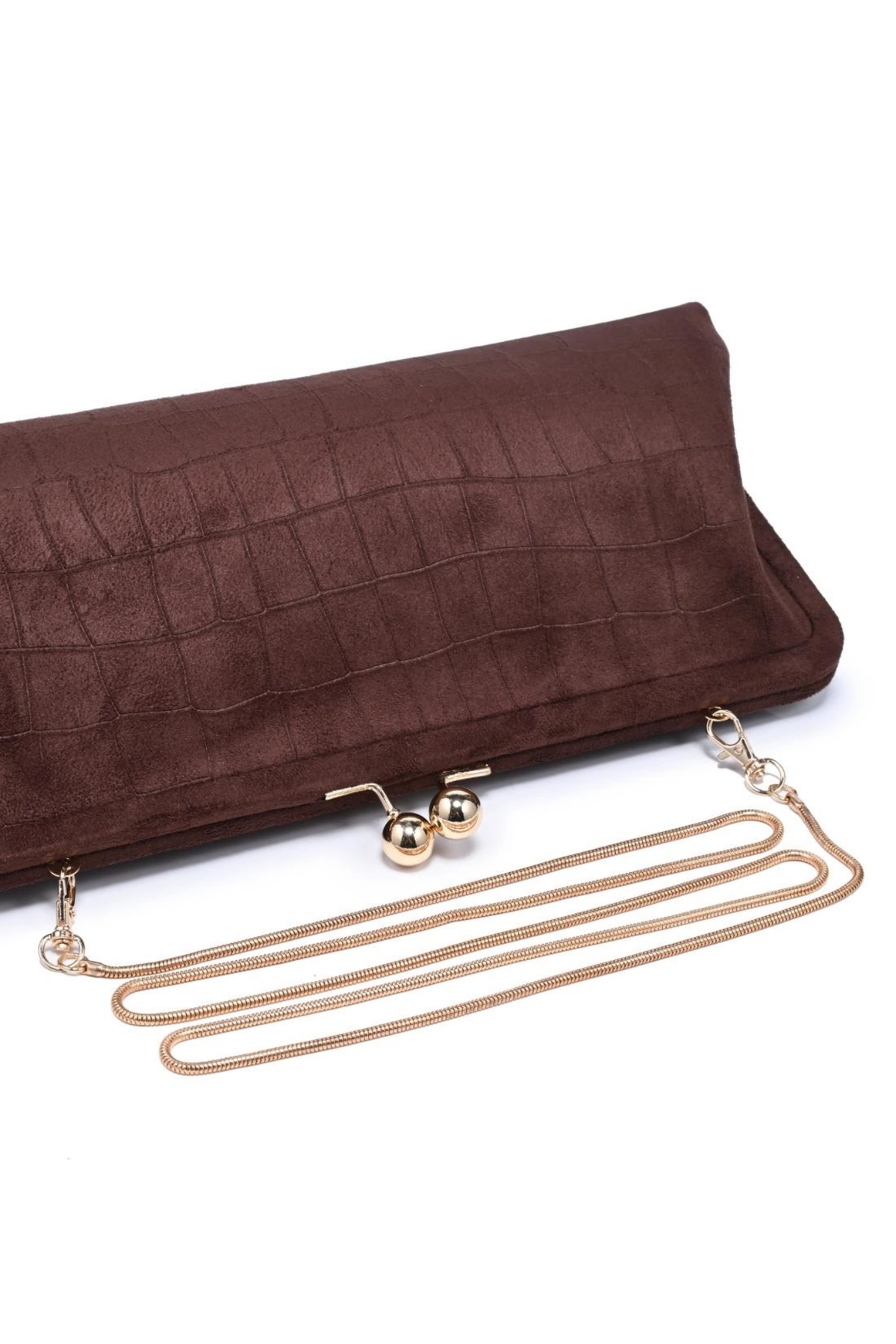 Kristin Chocolate Faux Suede Clutch