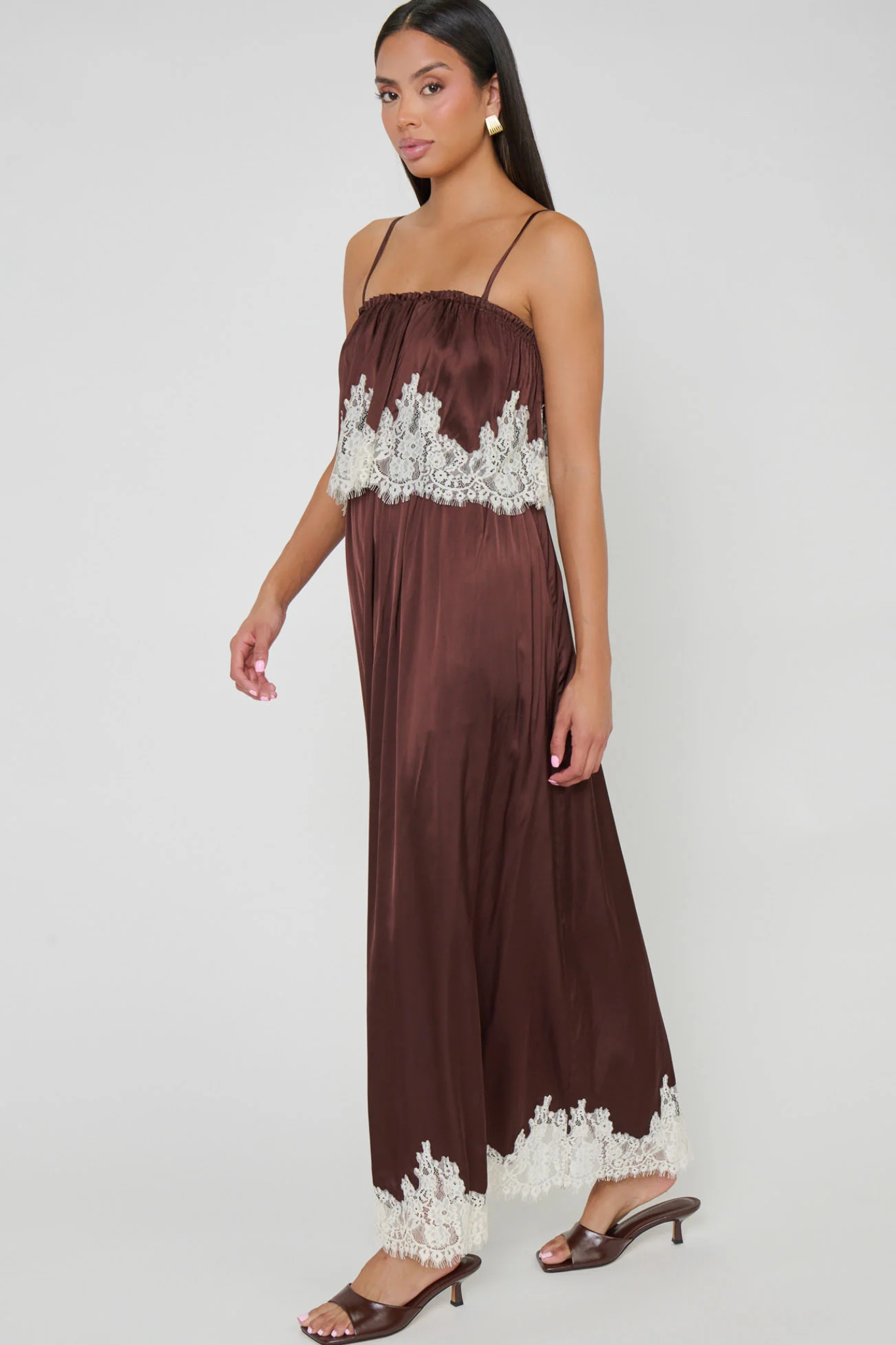 Emmylou Chocolate Satin Maxi Dress
