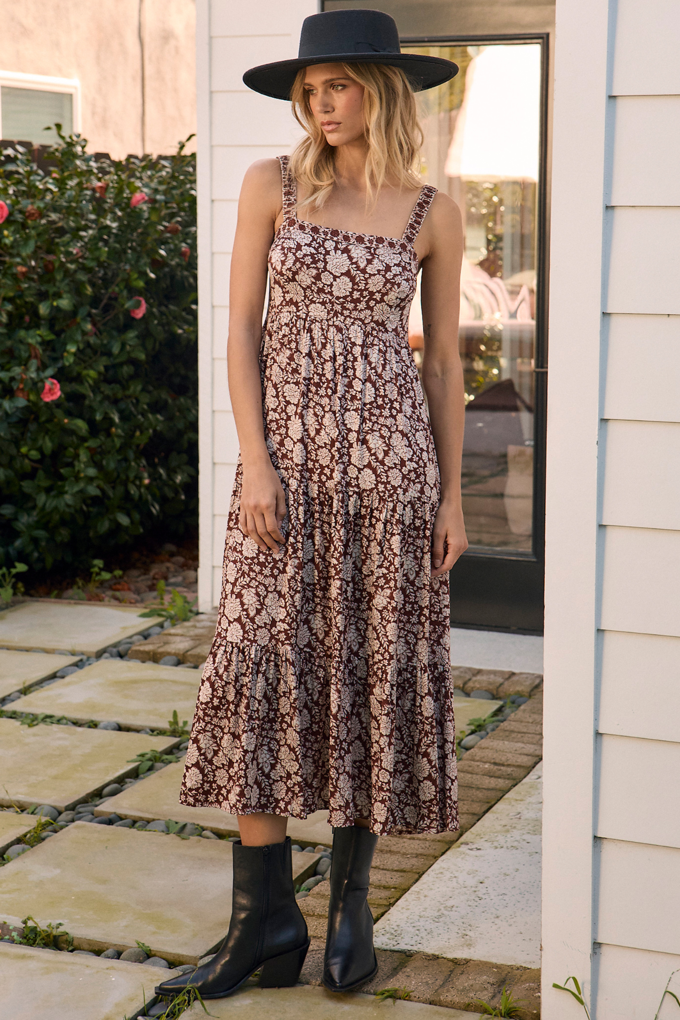Juli Chocolate Floral Midi Dress