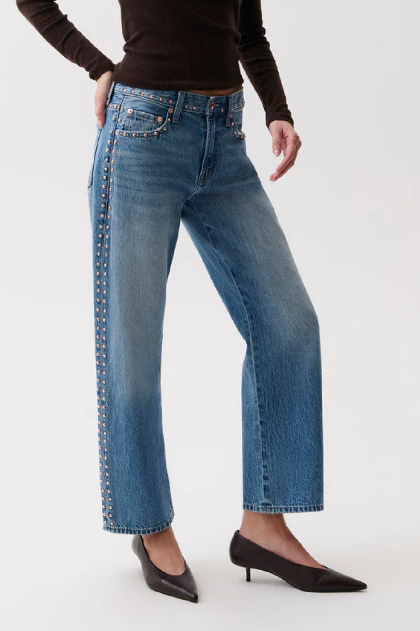 Lexi Star Studded Mid Rise Bowed Straight