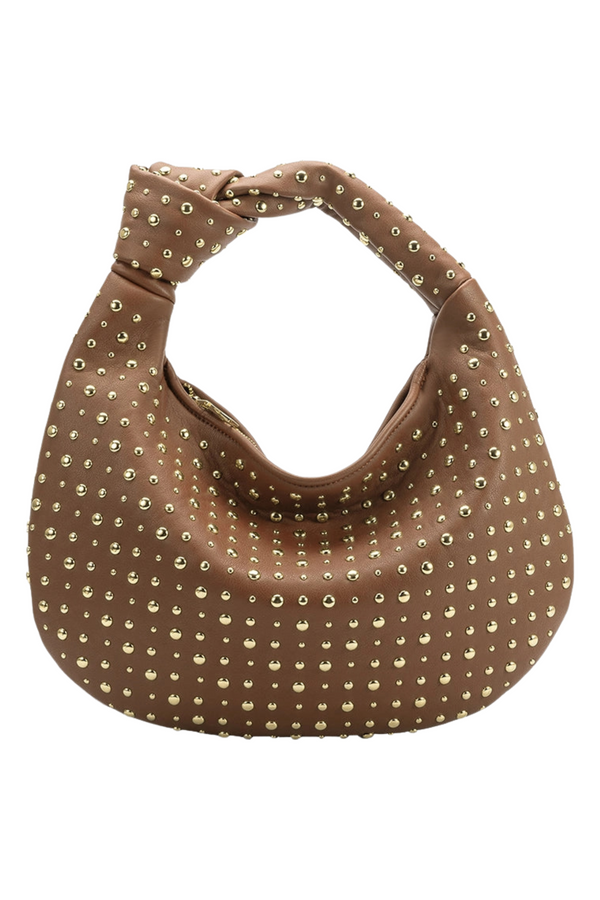 Brigitte Tan Studded Hobo Shoulder Bag