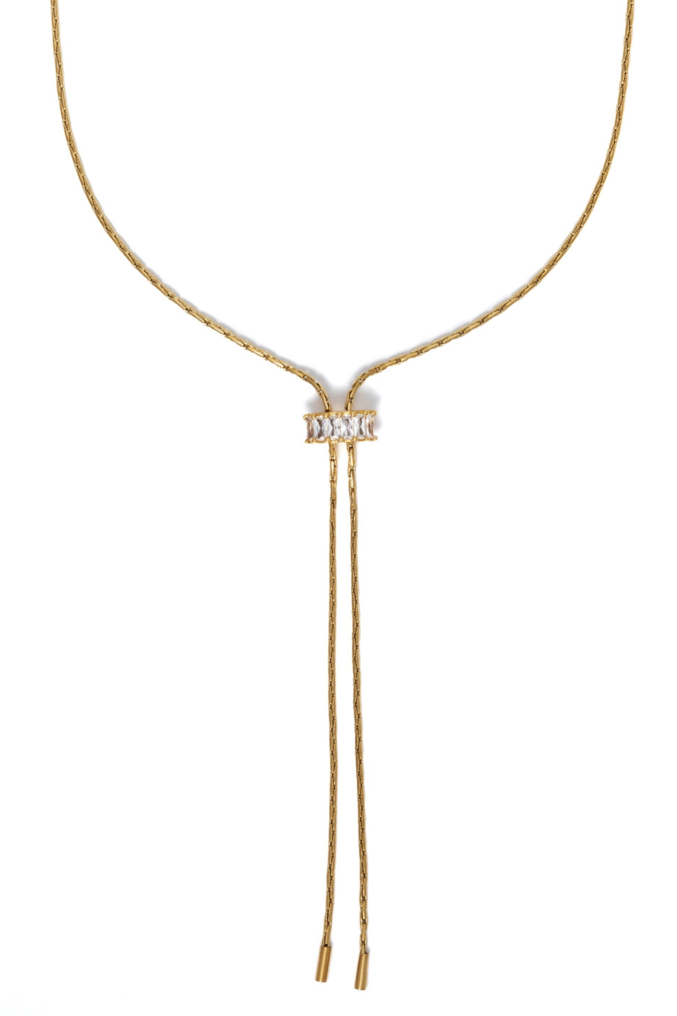 18K Gold Baguette Lariat Necklace
