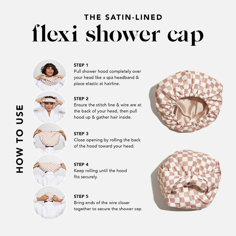 Terracotta Checker Flexi Shower Cap