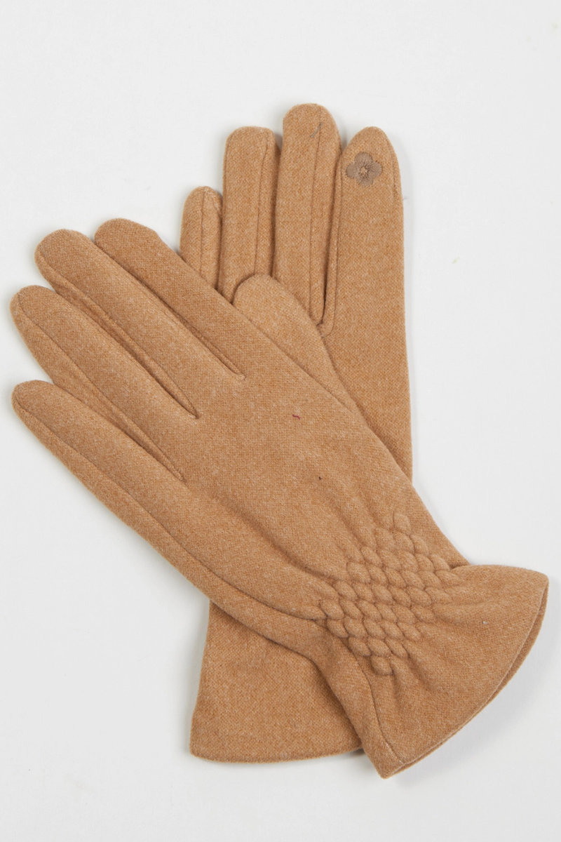 Camel Fishtail Faux Suede Gloves