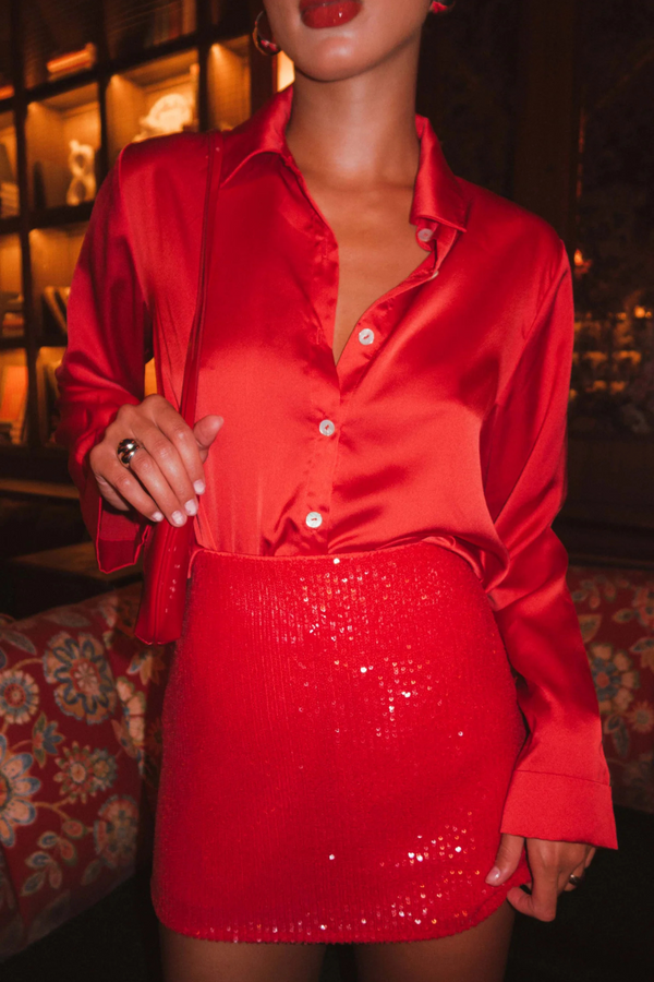 All Night Red Sequins Skort