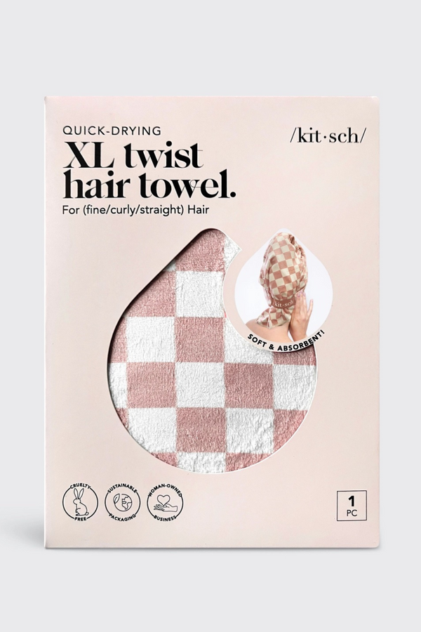 Terracotta Checker Hair Towel Wrap