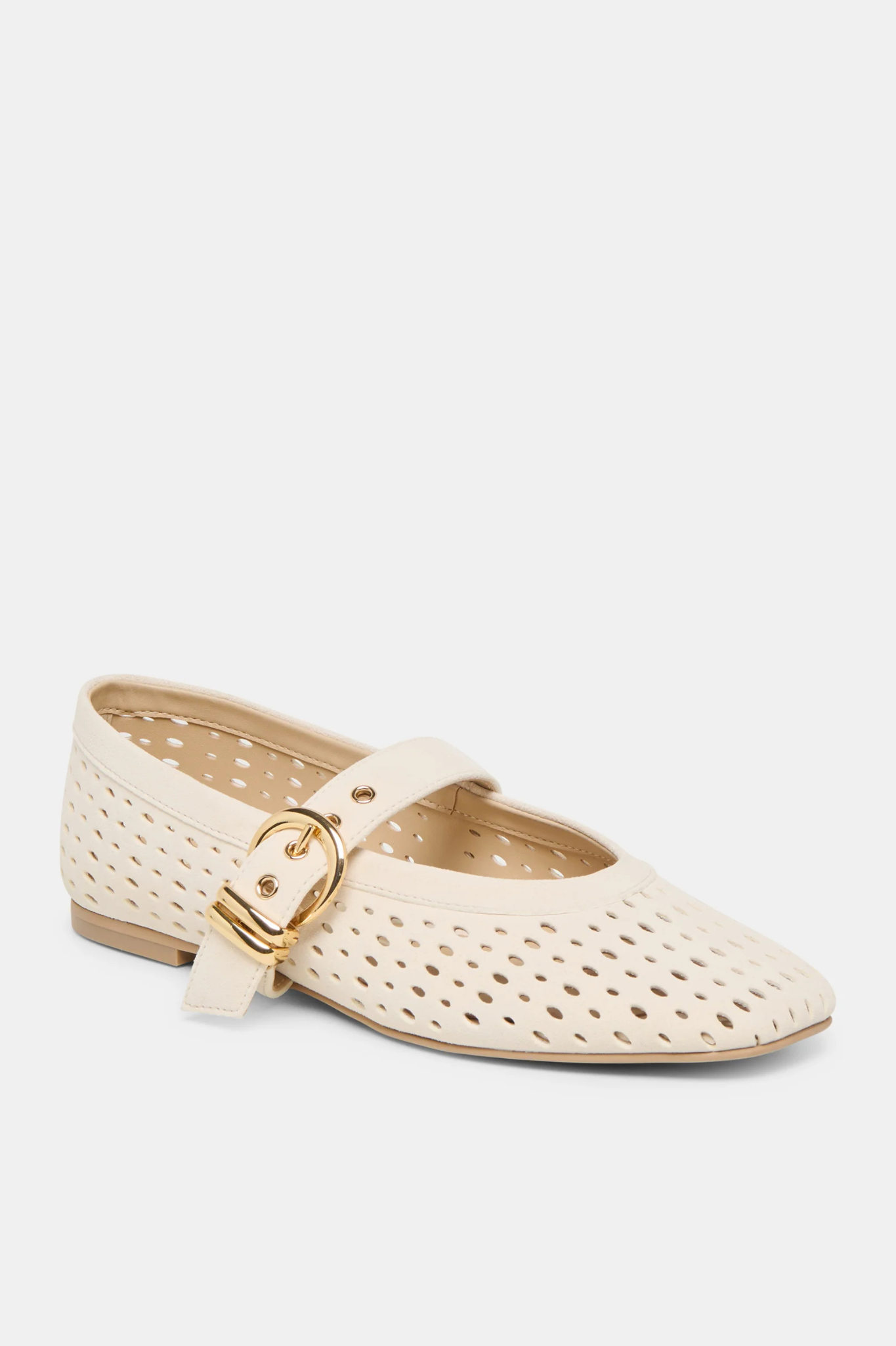 Mikel Creme Perforated Suede Ballet Flat