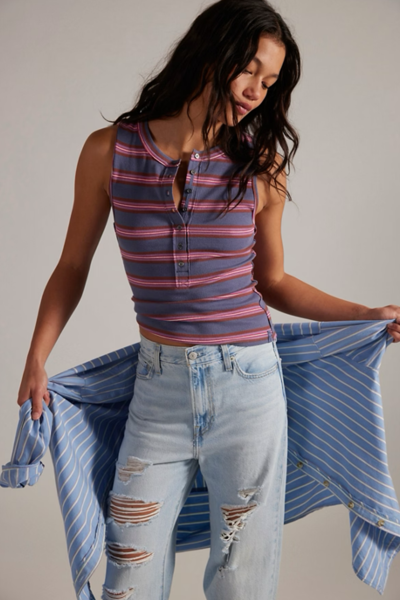 Jamie Navy Stripe Henley Tank