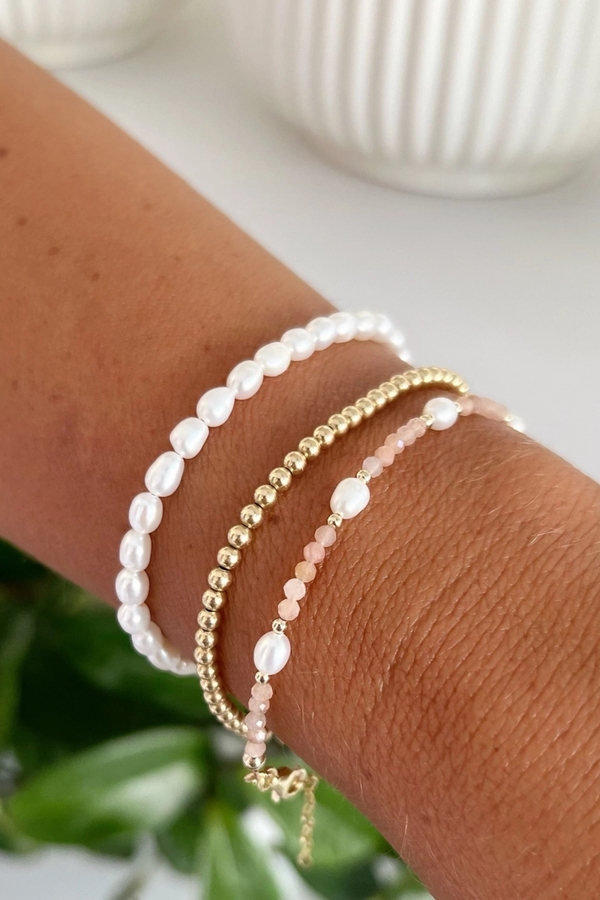 Peach Moonstone Freshwater Pearl Bracelet