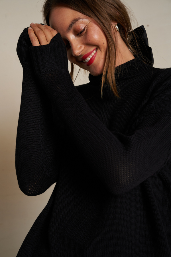 Nova Black Cotton Cashmere Sweater