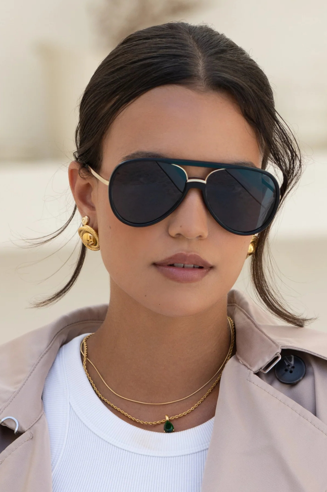 Shay Black Acetate Aviator Sunglasses