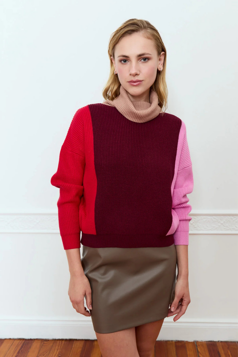 Bordeaux Color Block Sweater