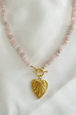 Rosalie Rose Quartz Beaded Heart Necklace