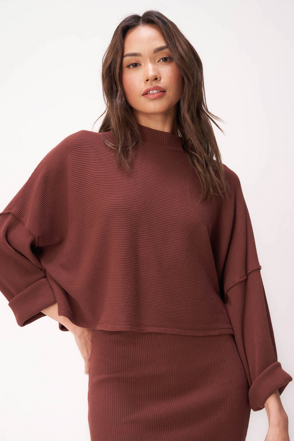 Throw and Go Rib Mock Neck Top