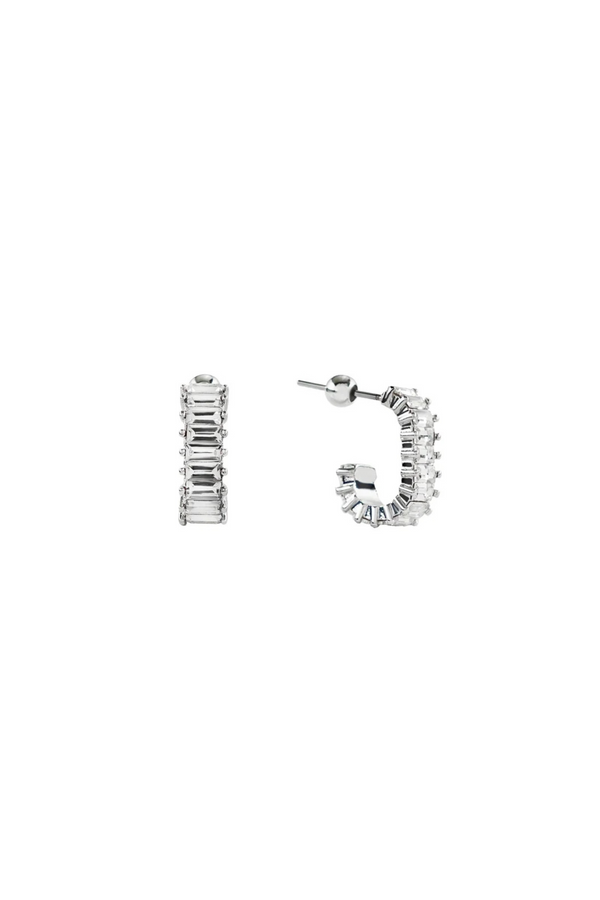 Silver Squared Diamond Hoops