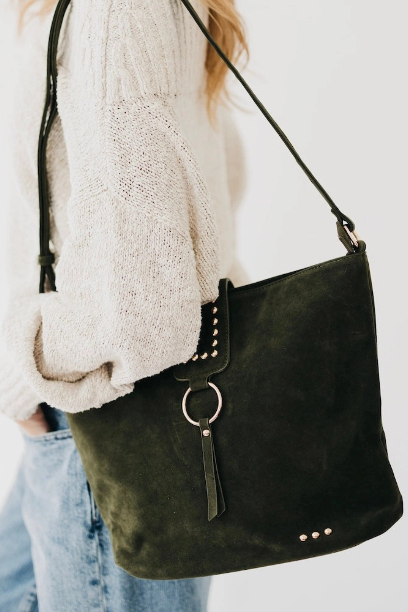 Rosemary Olive Suede Bucket Bag