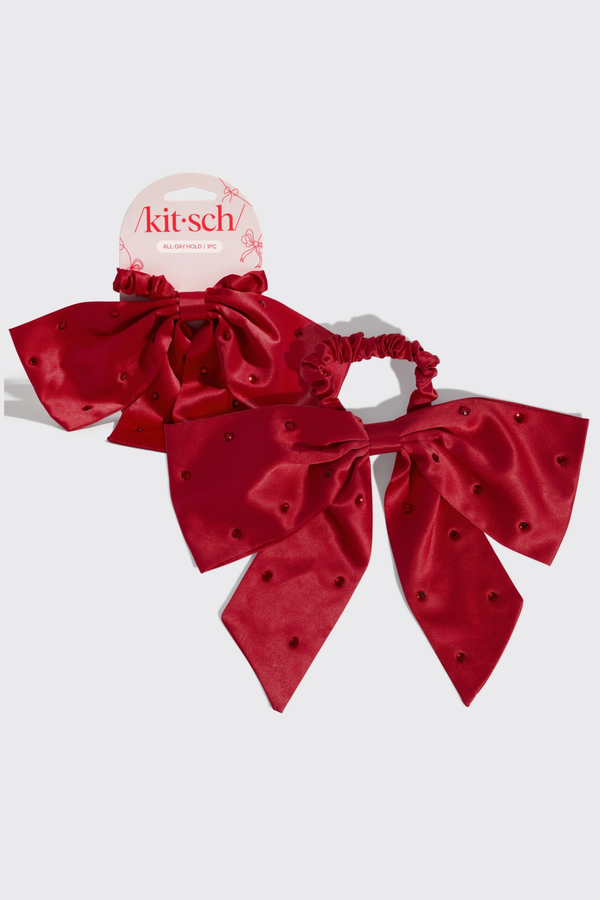 Satin + Rhinestone Bow Scrunchie