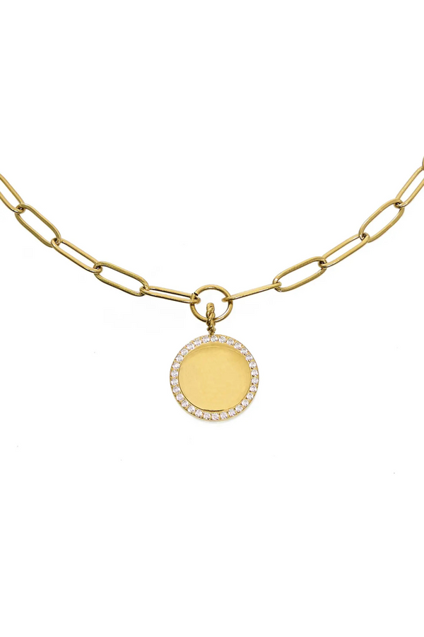 Gold Diamond Paperclip Coin Necklace