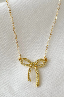 Bow Ribbon CZ Necklace