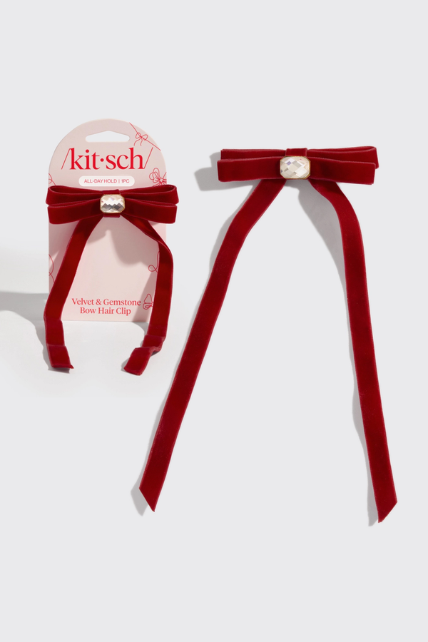 Velvet + Gemstone Bow Hair Clip