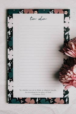 Teal Floral To Do Notepad