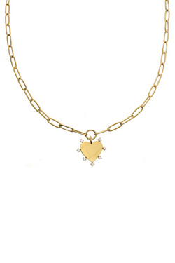 Gold Diamond Paperclip Heart Necklace
