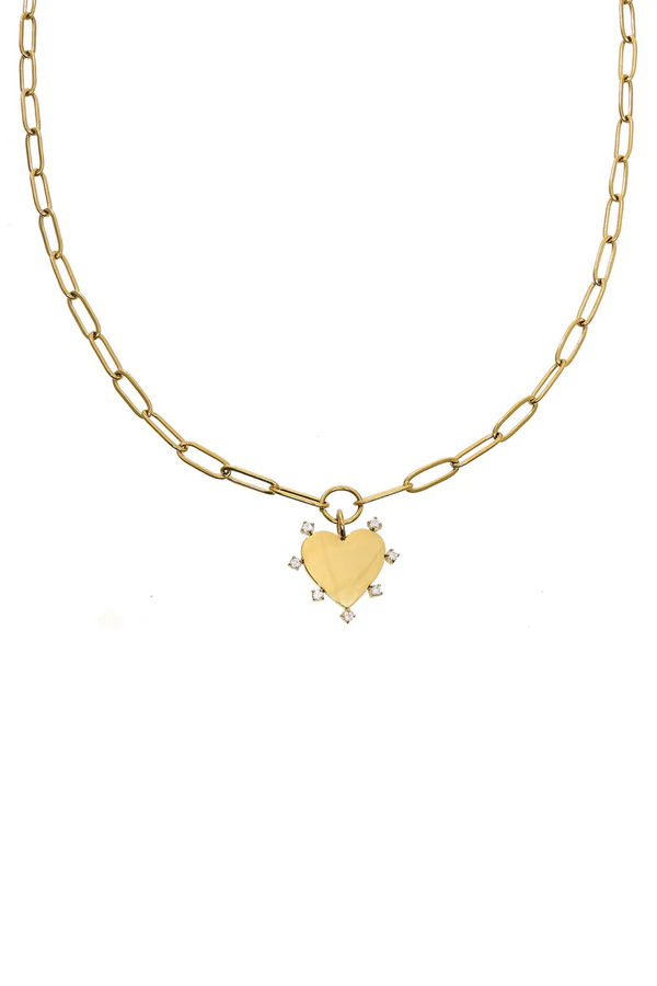 Gold Diamond Paperclip Heart Necklace