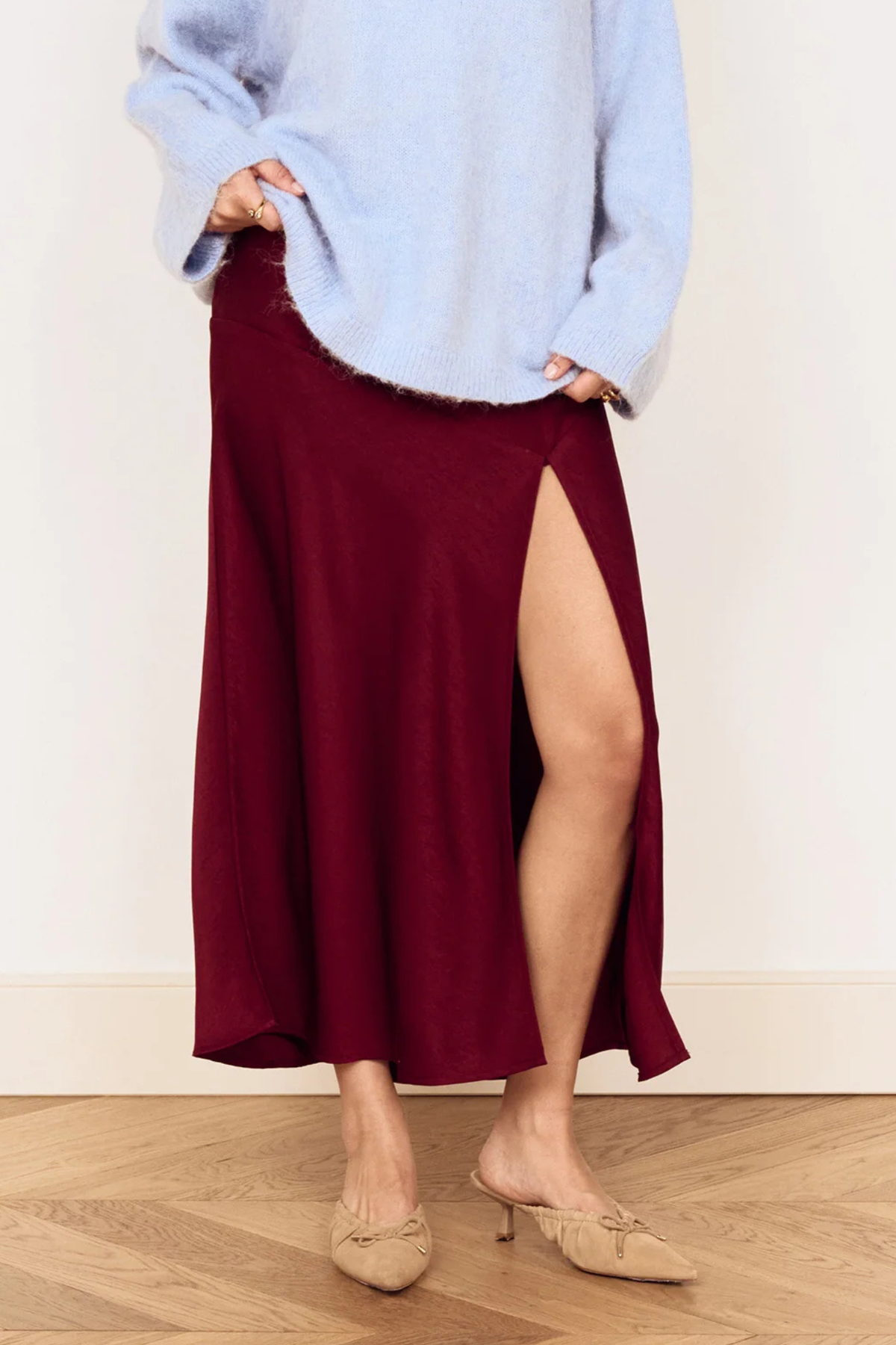 Lumiere Wine Bias Midi Skirt