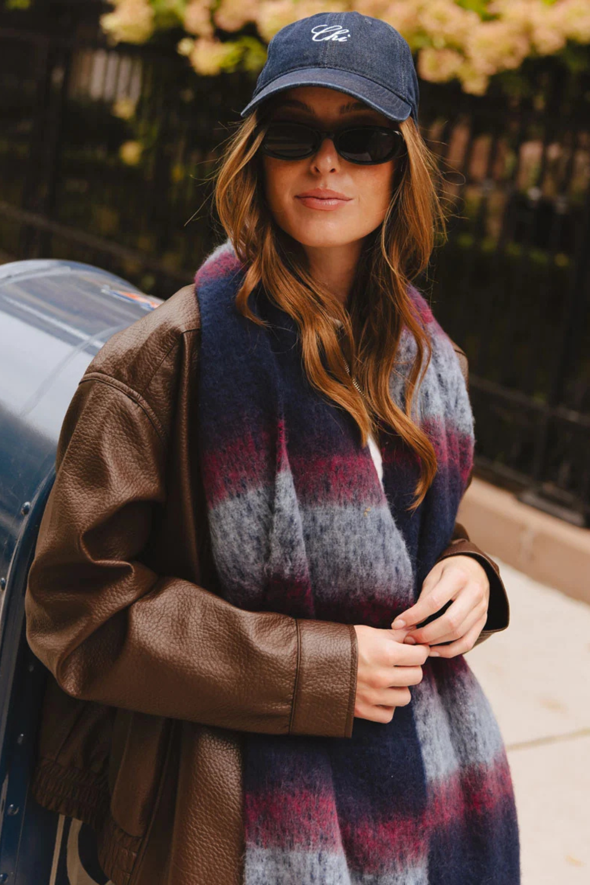 Navy Multi Stripe Blanket Scarf