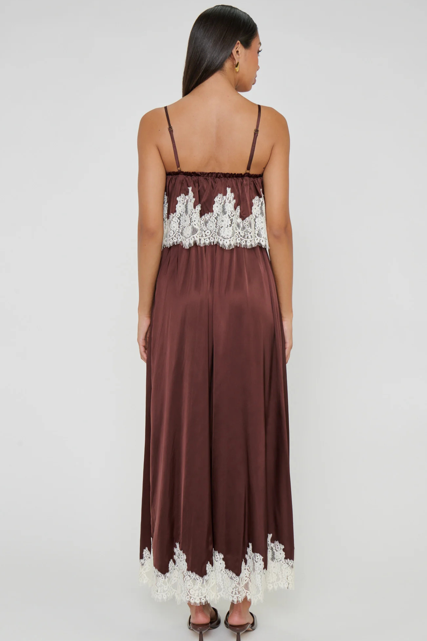 Emmylou Chocolate Satin Maxi Dress