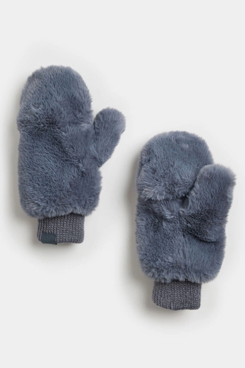 Steel Blue Faux Fur Mittens
