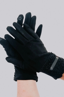 Teddy Black Fur Cuff Gloves