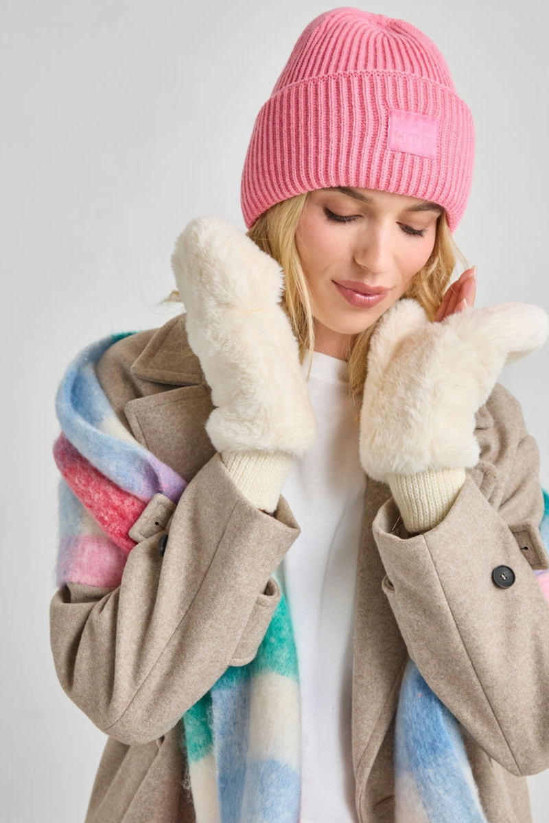 Sachet Pink Ribbed Knit Beanie