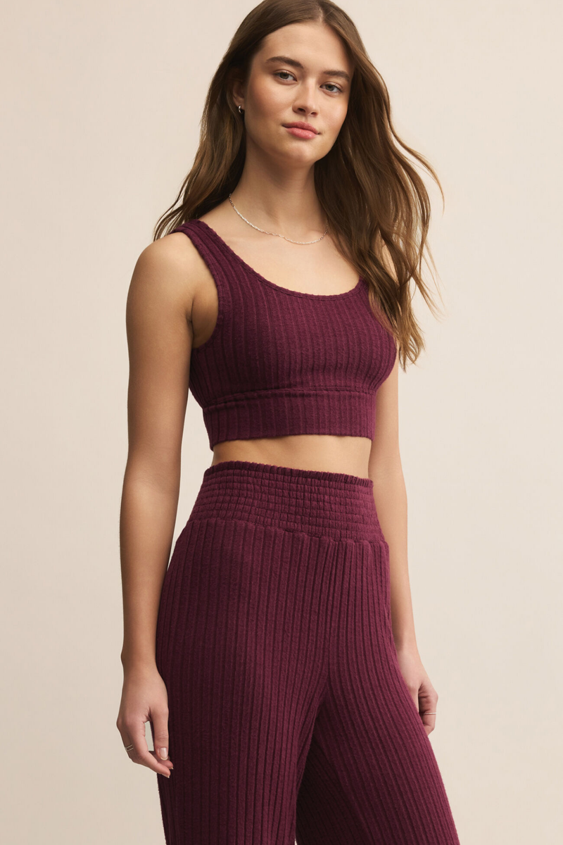 Dawn Merlot Smocked Rib Pant