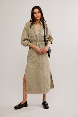 Mad Love Sage Denim Midi Dress