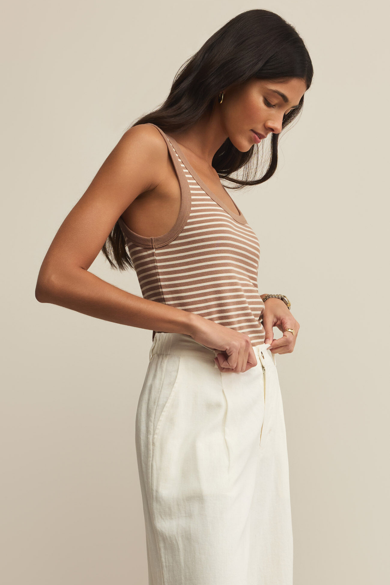 Elin Iced Coffee Stripe Rib Tank