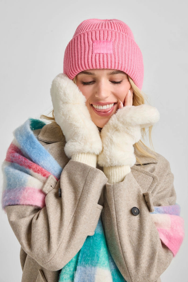 Ivory Faux Fur Mittens