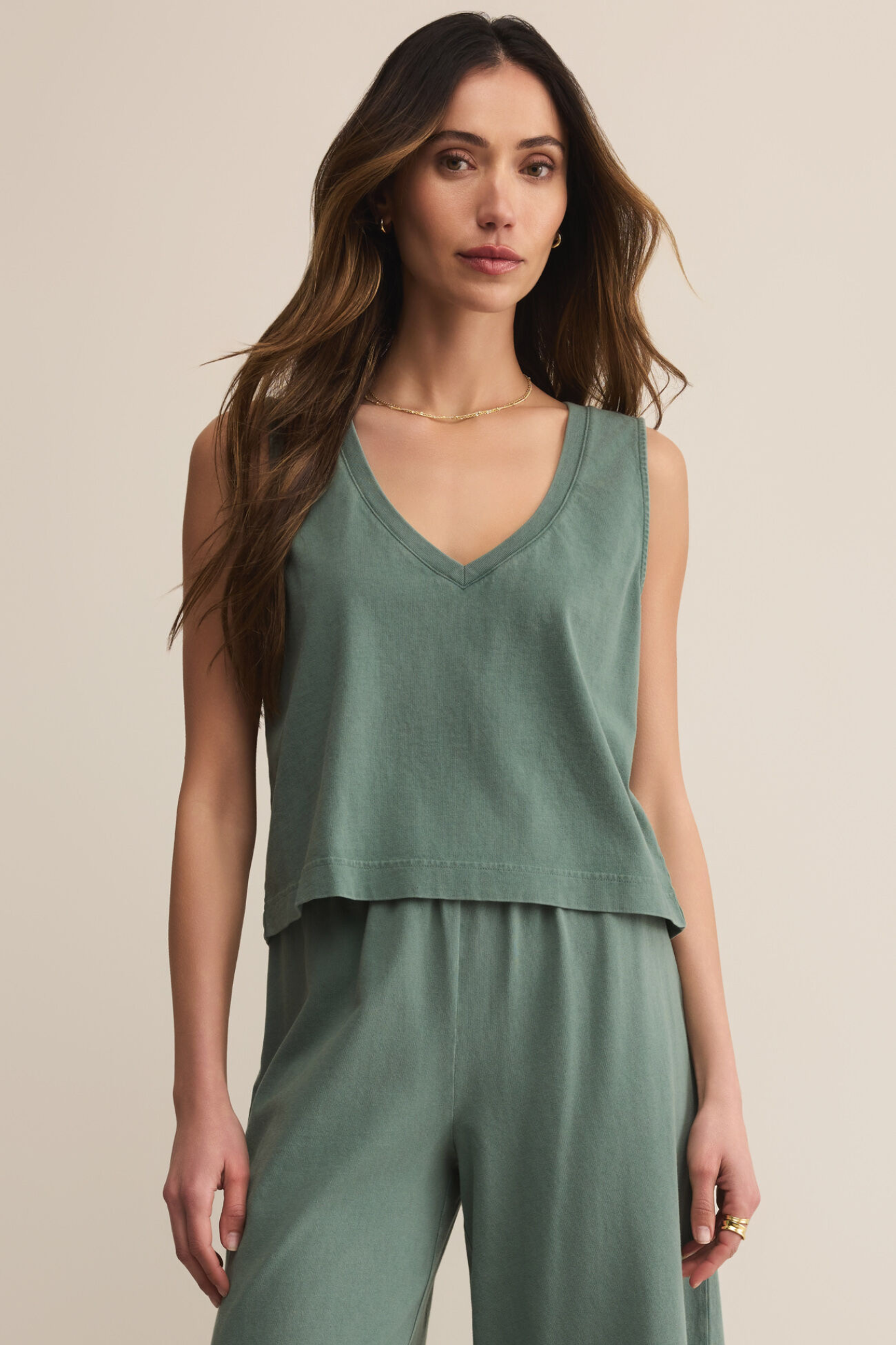 Sloane Hunter Green V-Neck Tank