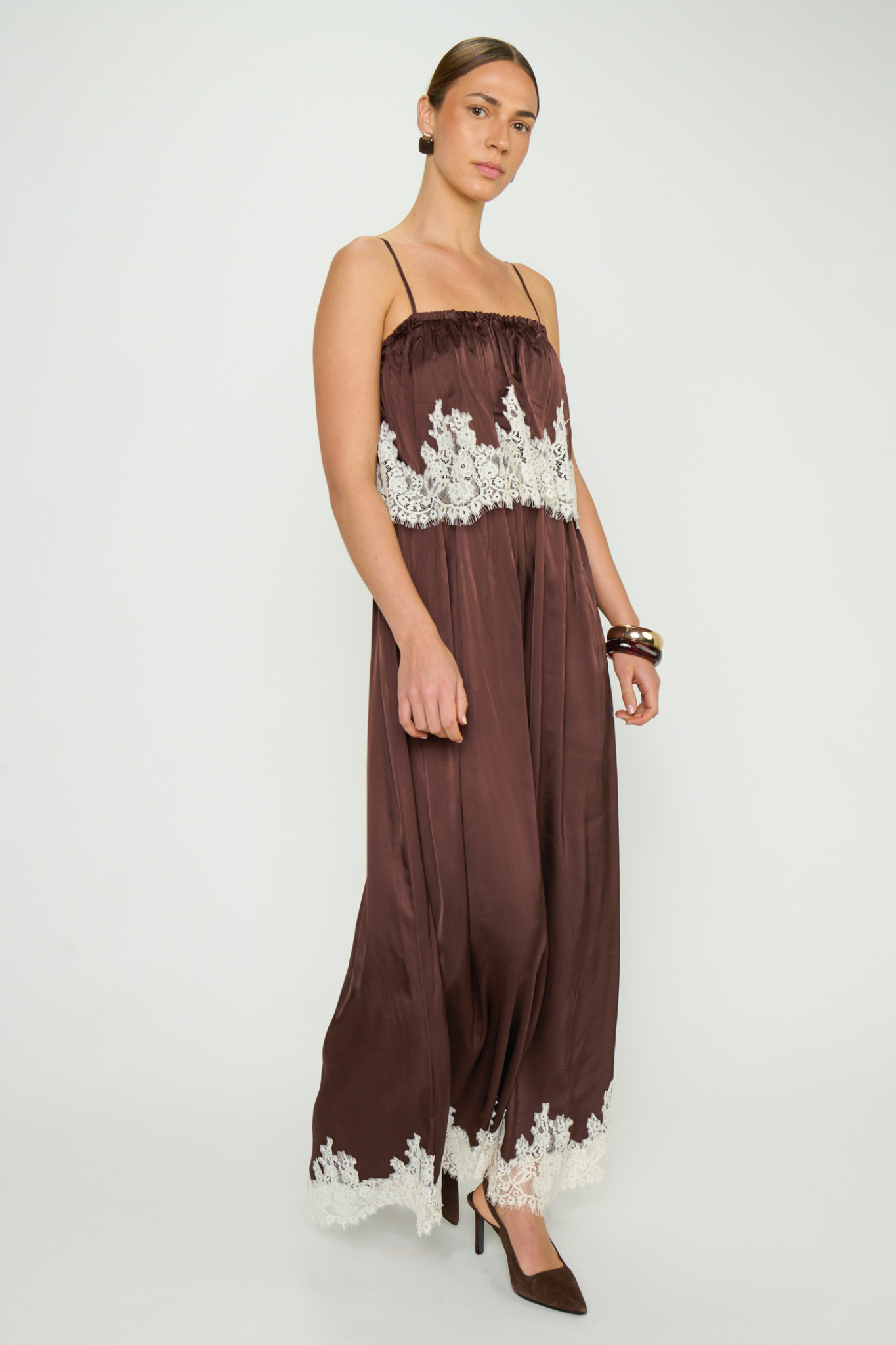 Emmylou Chocolate Satin Maxi Dress